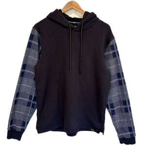 ONLY & SONS Flannel Plaid Sleeve Pullover Hoodie Mens Sz Large Fleece Sweatshirt